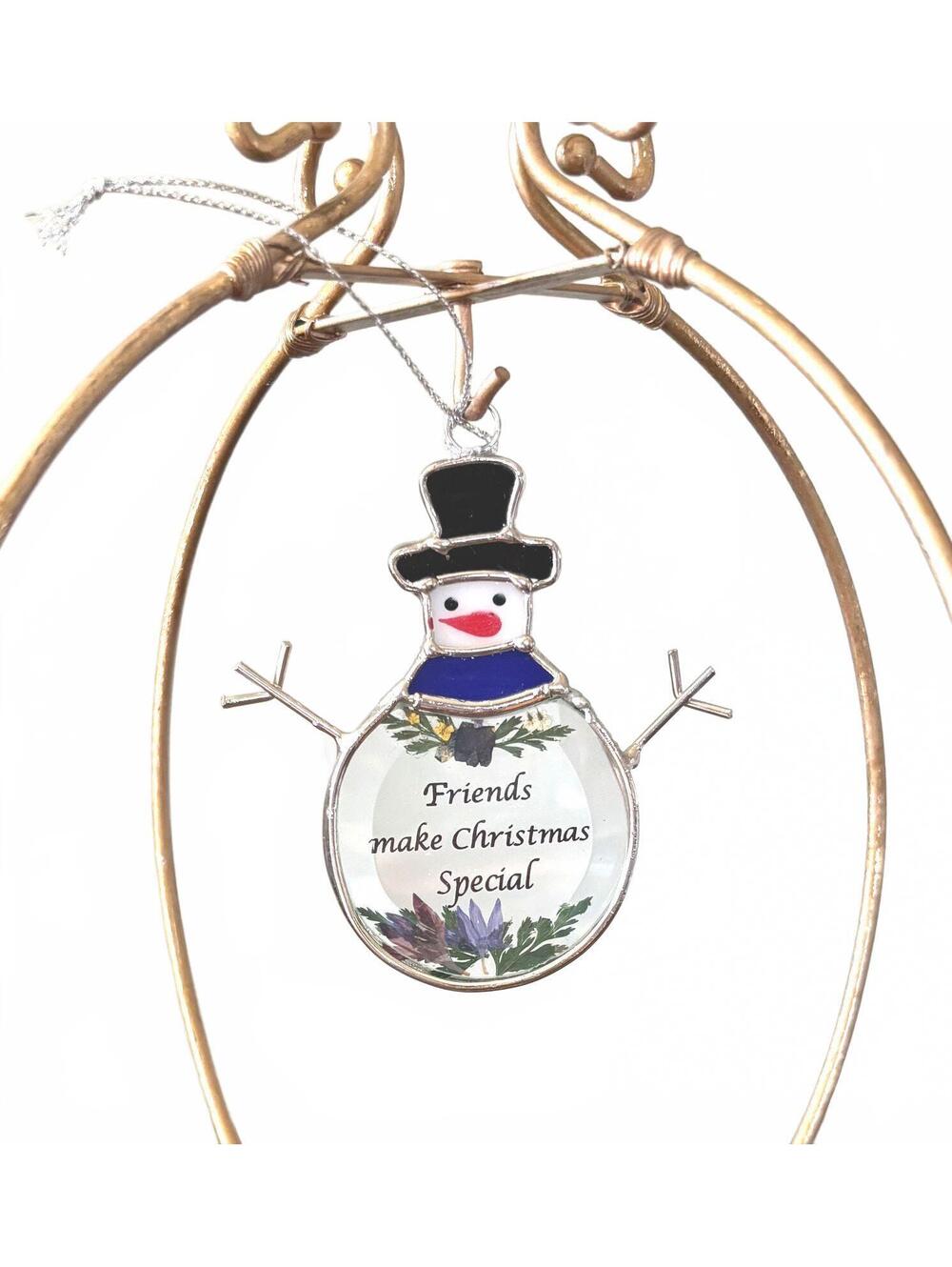 Stained Glass Snowman Christmas Ornament Friends Make Christmas Special Floral